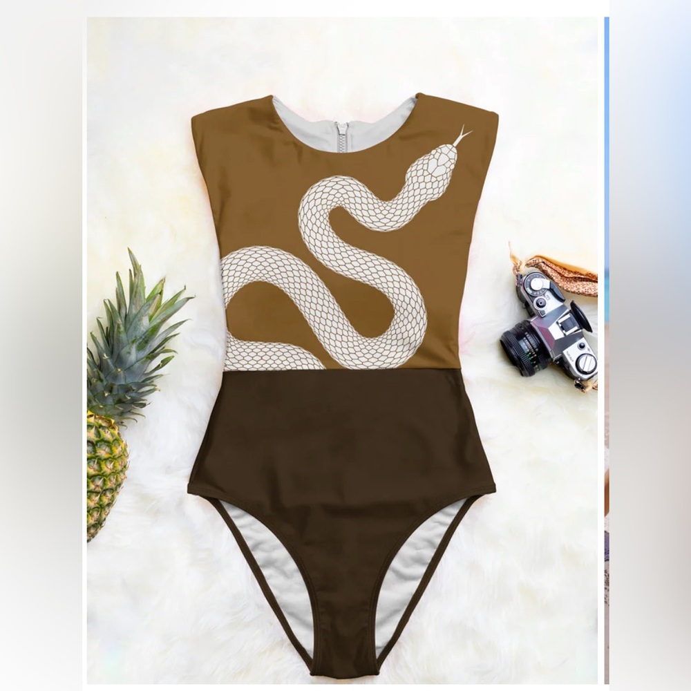 Averie Covina Zip Up Bodysuit Serpent One Piece Swimsuit XXXL 3X Plus Size 18/20